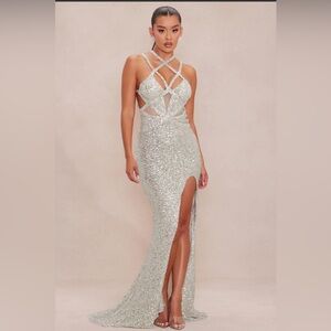 Silver sequin gown
